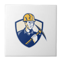 Coal Miner With Pick Axe Shield Retro Tiles
