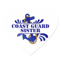 Coast Guard Sister, Anchors Away! Heart Stickers