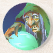 Coaster scrying Witch w/ Crystal Ball Seer future
