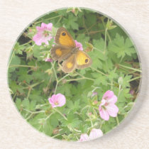 Coaster with pink Geraniums and butterfly