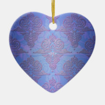 Cobalt Blue and Purple Swirly Damask Christmas Ornaments