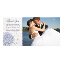 Cobalt blue hydrangea flower wedding thank you photo card template