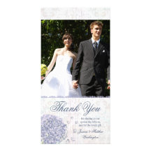 Cobalt blue hydrangea flower wedding thank you picture card