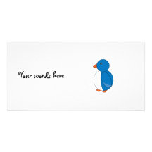 Cobalt blue penguin customized photo card