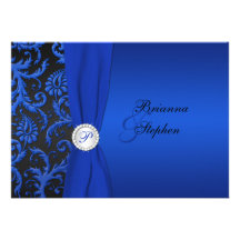 Cobalt et invitation noire II de mariage damassé