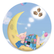 Cochon sur lune - Autocollant