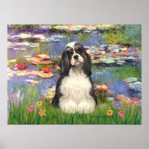 Cocker spaniel (Black and White) - Lilies 2 Poster