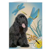 Cocker Spaniel Dragon Flies and Butterflies Greeting Card
