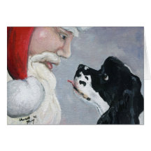 "Cocker Spaniel & Santa" Dog Art Greeting Card