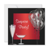 Cocktail Balloons Red Surprise Birthday Party Announcements