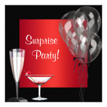 Cocktail Balloons Red Surprise Birthday Party Announcements