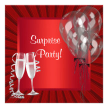 Cocktail Balloons Red Surprise Birthday Party Personalized Invite