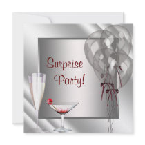 Cocktail Balloons Silver Red Surprise Birthday Par Custom Announcement