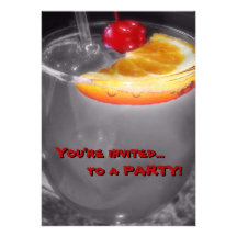 Cocktail Drink Maraschino Cherry Happy Hour Personalized Invitation