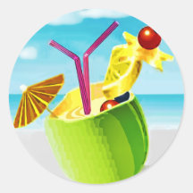 Cocktail in a Coconut Round Stickers