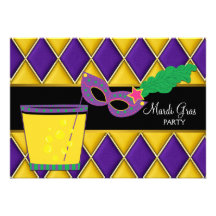 Cocktail Mask Fleur de Lis Mardi Gras Party Personalized Announcement