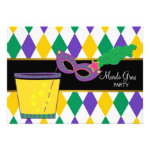 Cocktail Mask Fleur de Lis Mardi Gras Party Personalized Announcement