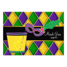 Cocktail Mask Fleur de Lis Mardi Gras Party Personalized Invite