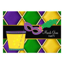 Cocktail Mask Fleur de Lis Mardi Gras Party Announcements