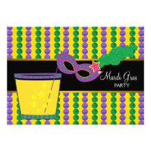 Cocktail Mask Fleur de Lis Mardi Gras Party Personalized Invite