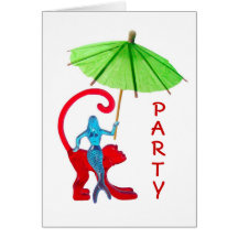Cocktail Mermaid Monkey Party Card