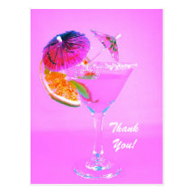 Cocktail party drink with paper umbrellas postcard
