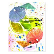 Cocktail party drink with paper umbrellas post cards