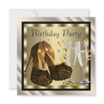 Cocktails Heel Shoes Womans Elegant Birthday Party Custom Announcements