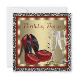 Cocktails Red High Heel Shoes Leopard Birthday Personalized Announcements