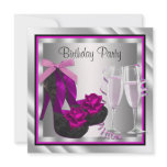 Cocktails Shoes Womans Hot Pink Black Birthday Invitations