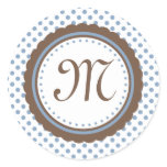 Cocoa and Blue Polka Dots Monogram Initial Sticker