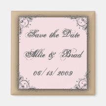Cocoa brown and pink save the date refrigerator magnets