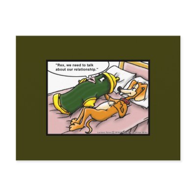 Codpedent Dog Relationships Cartoon Funny Postcard by beardiethor123