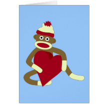 Coeur d'amour de singe de chaussette cartes de vœux