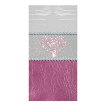 Coeur de Bling sur le cuir blanc et le rose de sci Photocartes Personnalisées
