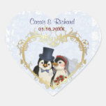 Coeur de mariage de pingouin - personnaliser autocollant en cœur