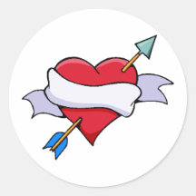 Coeur de Valentine d'arc et de flèche avec la bann Autocollants Ronds