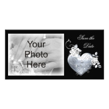 Coeur en filigrane argenté et roses blancs cartes de vœux avec photo