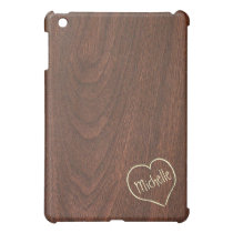 Coeur gravé par motif en bois d'acajou de cerise coques mini ipad