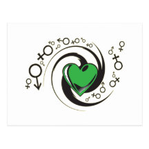 Coeur vert tribal et symboles carte postale