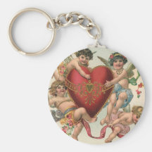 Coeur victorien vintage d'anges de cupidons de Val Porte-clés
