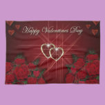 Coeurs heureux d'or de jour de Valentines linges de cuisine