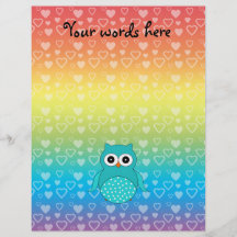 Coeurs mignons d'arc-en-ciel de hibou de turquoise prospectus en couleur