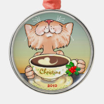 Coffe Loving Tabbby Christmas Tree Ornaments
