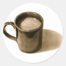 COFFE MUG: PENCIL REALISM: SEPIA ROUND STICKER