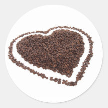 Coffee Bean Heart Round Stickers