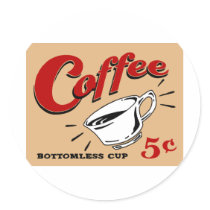 Coffee Bottomless Cup Round Stickers