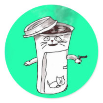 Coffee Cup Cat Round Sticker