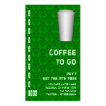 Coffee Cup Drink Punch Card on Green Damask Business Card