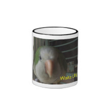coffee cup- green parrot says wake up mug